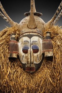 Yaka Mask, Wood, raffia, polychromy. Republic Democratic of the Congo. Late 19th and early 20th century. Provenance: private collection, Belgium. Galerie Didier Claes. 