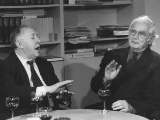 Ignatz Bubis und Martin Walser beim Schlichtungsgespräch (Teil II) der Frankfurter Allgemeinen Zeitung, 15. Dezember 1998