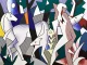 Roy Lichtenstein, Gemaelde mit stilisierten weissen Hirschen in kubistisch-geometrischer Waldlandschaft, Pop-Art-Raster