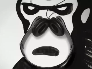 Christoph Niemann, Sunday Sketch: Kopfhörer und Schlafmaske formen Gorillagesicht, schwarz-weiße Illustration