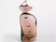 Figurative Glasskulptur in Rosa und Petrol mit eingeschlossenen ovalen Hohlraeumen, zweiteilig