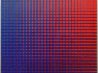 Helga Philipp, Ohne Titel, 1968: Op-Art-Gitter in Rot und Blau mit optisch vibrierendem Farbverlauf