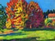 Gabriele Münter, expressionistische Herbstlandschaft mit leuchtenden Bäumen in Rot, Gelb und Grün, Öl auf Leinwand