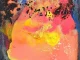 Max von Moos Zug – Abstraktes Gemälde in leuchtendem Orange, Pink und Gelb mit schwarzen Farbspritzern, expressiv-gestisch