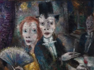 Otto Gleichmann, Bitterer Karneval, 1925: Ölgemälde mit maskenhaften Figuren in dunkler Karnevalsszene