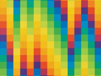 Richard Paul Lohse, 1987: Rasterkomposition aus farbigen Quadraten in systematischen Farbreihen, Siebdruck