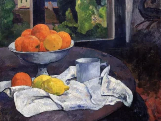 Paul Gauguin, Oelgemaelde: Fruchtschale mit Orangen und Zitronen auf Tisch vor Fenster, um 1889/90