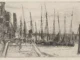 James Whistler, Radierung, 1859: belebter Londoner Hafenkai mit Segelschiffen und Figuren